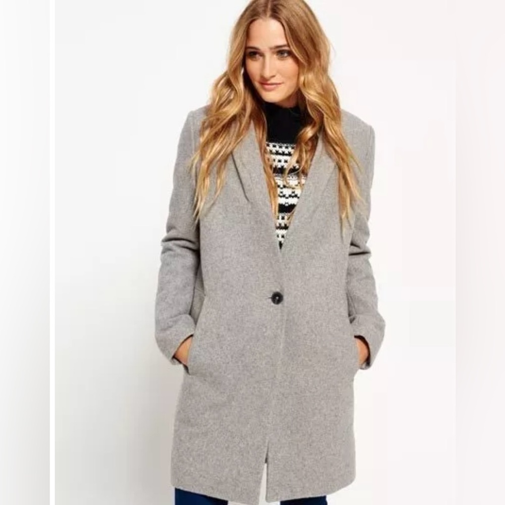 Superdry Grey Wool Istegade Coat Size Medium